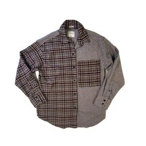 Abercrombie & Fitch Shirt Women's XS Brown Flannel Oversized Plaid Houndstooth